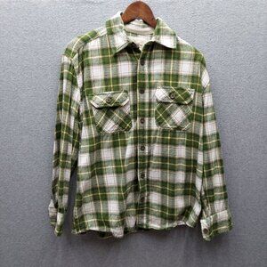 Brooklyn Xpress Mens Medium Green Plaid Flannel Shirt